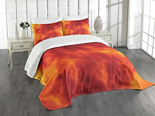 ABAKUHAUS Orange Tagesdecke Set, Feuer und Flammen Entwurf, Set mit Kissenbezügen luftdurchlässig, für Doppelbetten 220 x 220 cm, Orange Gelb