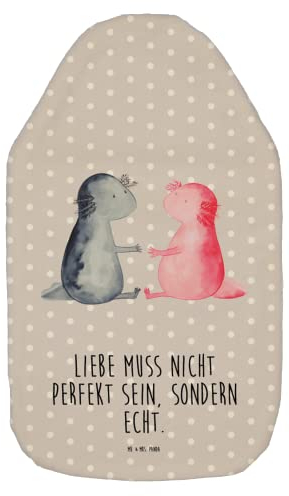 Mr. & Mrs. Panda Wärmflasche Axolotl Liebe - Geschenk, Wärmflasche mit Bezug, Kinderwärmflasche, Molch, Lurch, Körnerkissen, Lurche,