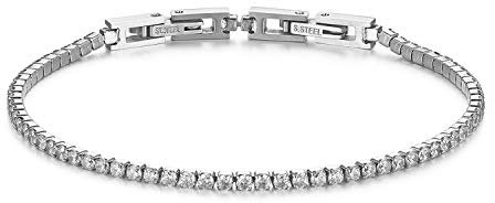 JewelryWe Tennisarmband Damen Armband mit Zirkonia: Weiß Edelstahl Tennis Armband Verstellbar Armkette Armreif Fußkettchen mit abnehmbarem Verschluss Elegant Schmuck 2mm Breit 18cm Länge