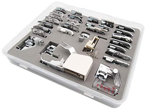 CKPSMS Brand -30PCS#KP-19024 Domestic Sewing Machine Presser Feet Set with Plastic Storage Box Compatible with Brother Babylock, Singer Janome Elna Kenmore and More Low Shank Machines(30PCS)