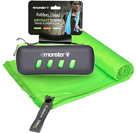 4Monster Microfiber Travel Towel with Carry Case, Super Absorbent, Quick Dry, Great for Gym, Beach, Swimming, Backpacking