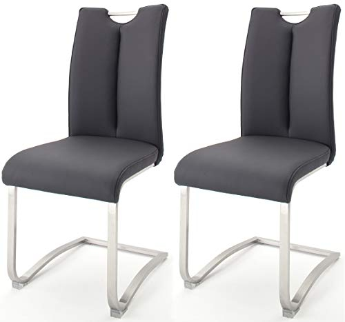 Robas Lund Esszimmerstühle 2er Set Schwarz, Echtleder Schwingstuhl Esszimmerstuhl max. 140 Kg Belastbar, Stuhl Artos