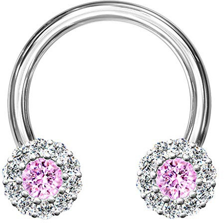 Piercingfaktor Piercing Hufeisen Horseshoe Kristall Glitzer Blüten Septum Tragus Helix Ohr Nase Lippe Nasenpiercing Ring Silber Rosa