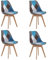 BenyLed Juego de 4 Sillas de Comedor con Diseño de Retazos con Asiento Tapizado y Patas de Madera, Ideal para Comedor, Sala de Estar, Dormitorio, etc. (Azul)