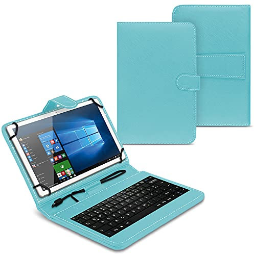UC-Express Tasche kompatibel für Lenovo Tab M10 Hülle Keyboard Case Tastatur QWERTZ Standfunktion USB Cover Case, Farben:Türkis