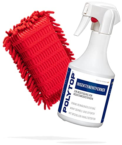 detailmate Set: POLYTOP Insektenentferner 0,5L + Insektenschwamm rot - Insektenentferner fürs Auto/Motorrad - Insektenreiniger mit schonenden Chenille Lamellen