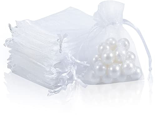 OWill Weiß Organzasäckchen 7x9cm,50 Stück Kleine Geschenktüten Klein Tütchen Beutel für Süßigkeiten,Organzasäckchen zum Befüllen, Geschenktütchen Durchsichtig,Schmucksäckchen,für Hochzeit,Weihnachten