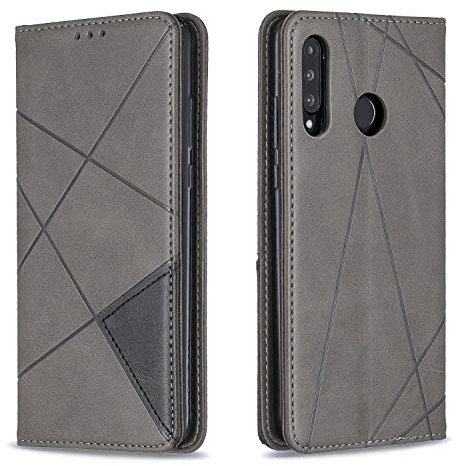 Posanter Kompatibel mit Huawei P30 Lite Hülle, Premium Leder Brieftasche Flip Handytasche Schutzhülle Klapphülle, 360 Grad TPU Stoßfest Leder Hülle mit [Magnetisch, Kartenfach, Standfunktion] (Grau)
