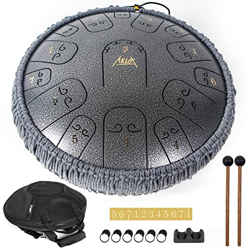 Tongue Drum Steel Tongue Drum AKLOT 14 inch 15 Notes C KeyAlloy Steel Tongue Drum Hanpan for Adult