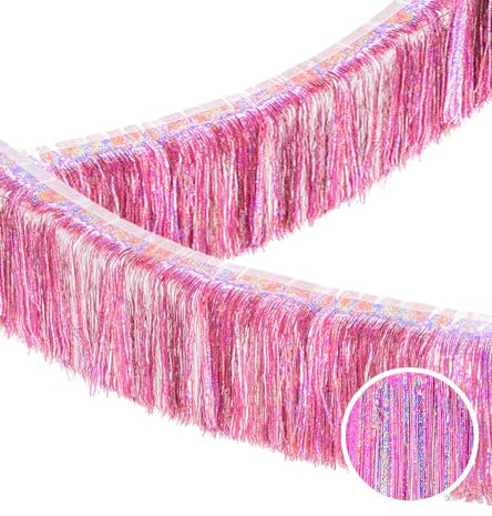 Premium Glitzer Rosa Fransen Lametta Girlande für Party Dekorationen – 4 Schichten dick, 2 Stück | LILF Folie Metallic Banner Party Luftschlangen für Hochzeit Geburtstag Weihnachten Dekoration Zuhause