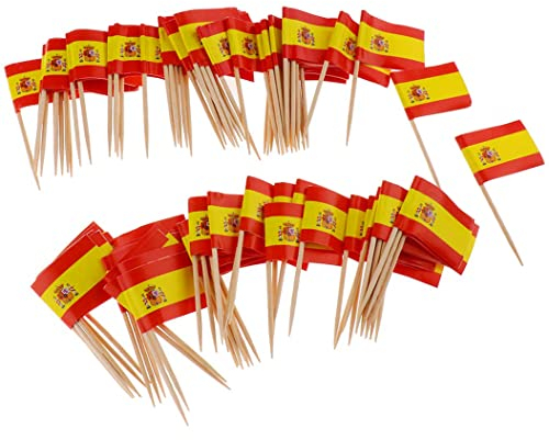 SunaOmni Mini Banderas De Palo EspañOl Cupcake Toppers PúAs DecoraciónN 100 Uds Mini Bandera De EspañA PequeñA
