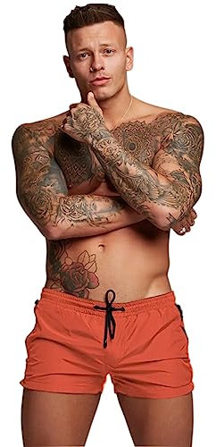 Redqenting Men’s Swim Trunks Quick Dry Swim Shorts Board Shorts with Triangle Mesh Lining Orange