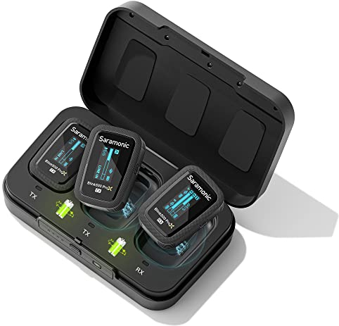 Saramonic Blink500 Prox B2 Schnurloses Lavaliermikrofon, 2,4 GHz OLED-Display, iPhone-Mikrofon mit Ladehülle, für Digitale Spiegelreflexkameras/Smartphones/Tablets/Laptops