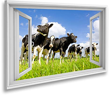 islandburner Bild auf Leinwand Fensterblick Holsteinische Kühe auf der Weide Sagenhafter Effekt Wandbild Leinwandbild XCWV