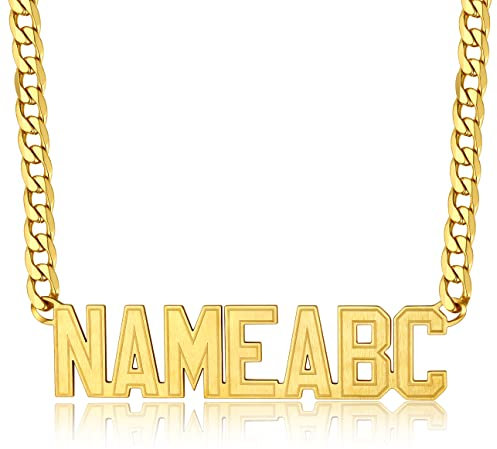 GoldChic Namenskette Halskette 18K Vergoldet Panzerkette mit Wunschnamen Anhänger 55cm+5cm lang Allgemeine Namen Gliederkette für Herren Männer Damen Frauen