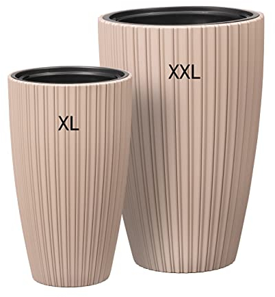 Lot de 2 pots de fleurs ronds décoratifs avec insert amovible : XXL + XL (taupe)