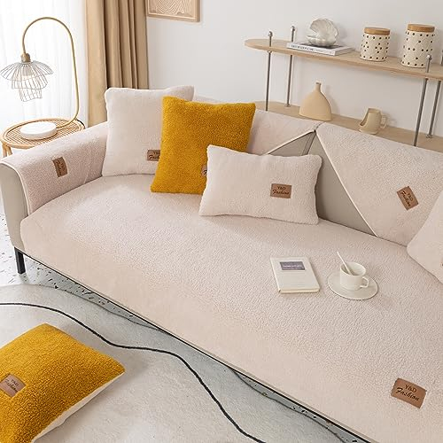 Yidaxing Sofabezug Samt 1 2 3 4 Sitzer, Weicher Couchbezug L Form, Anti-rutsch Sofaüberwurf, Cuddly Sofahusse Sofa überzug Ecksofa, Sofaschoner für Hunde(Beige,90x210cm)