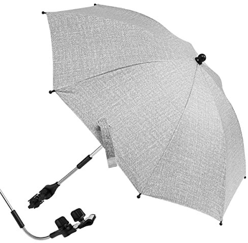 Ombrellone per Passeggino Ombrello Universale 50+ UV con Morsetto Regolabile e Braccio Flessibile per Carrozzina,Passeggino,Bici Sedia a Rotelle Sedia da Spiaggia (Grigio, 85cm)