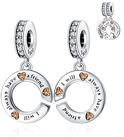 Annmors Charm 925 Sterling Silber Bead Charms Circle Best Friends with Cubic Zirconia für Europäische Armbänder und Halskette,Schmuck Geschenk für Damen Herren