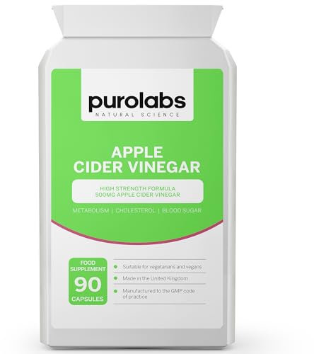 Purolabs Apple Cider Vinegar Capsules 1500mg with Mother - 100% Pure & Tasteless - Support for Digestion, Blood Sugar & Cholesterol - 90 Vegan Capsules - Made in The UK