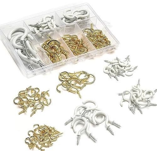 DSFSAEG 78Pcs Screw in Hooks for Wood, Cup Screw-in Hooks, Strong and Heavy Duty Mini Ceiling Screw Hooks for Hanging Plants Mug, Wood, Under Cupboard, Cabinet Shelf and Kitchen Utensils