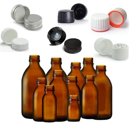 Fam Organic Reusable Refillable BPA Free Medical Medicine Amber Glass Bottles Lids/Caps (White Child Resistance Cap, 200ml - Pack of 1)