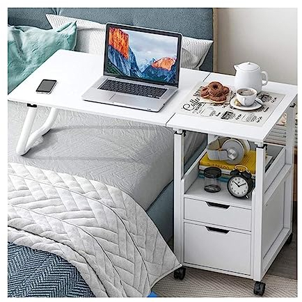 POCHY Betttische Modischer Überbetttisch, höhenverstellbarer Beistelltisch, Halterung aus Karbonstahl, über Bett, Nachttisch, feststellbare Rollen, rollender Laptop-Tisch luxuriös