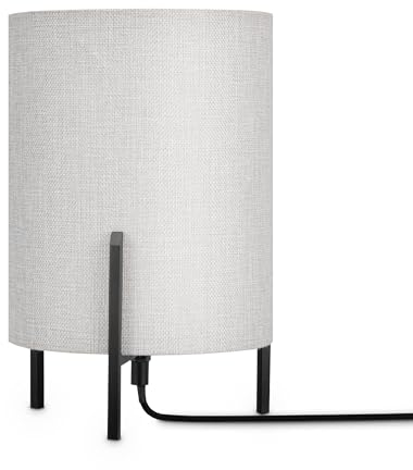 Paco Home Tischlampe Stehlampe Tischleuchte mit Stoffschirm Wohnzimmer Schlafzimmer Stofflampe Modern Stylisches Design, Lampenart:Tischleuchte, Farbe:Schwarz-Grau