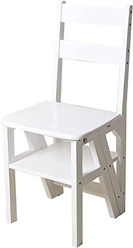 SZITW Tritthocker, zusammenklappbarer Tritthocker aus Holz, tragbarer Leiterstuhl, Hocker, multifunktionale Trittleiter/Treppenstuhl für Heimbibliothek, max. 4 Stufen (schwarz) (weiß R)