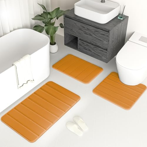 DTXDTech Badezimmerteppiche, 3-teilig, weich, rutschfest, Memory-Schaum, maschinenwaschbar, Badematte, Duschmatte für Badezimmer, Schlafzimmer, Wohnzimmer, mehrere Farben, Orange
