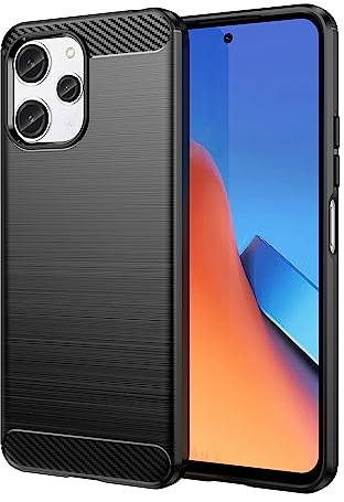 Max Power Digital Funda para móvil Xiaomi Redmi 12 Carcasa Protectora Antigolpes Silicona Negra Diseño Fibra de Carbono Resistente Absorción de Choque [Compatible Carga Inalámbrica]