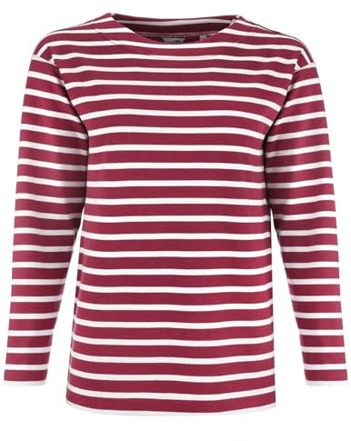 modAS Damen Shirt Bretonisches Damenshirt mit U-Boot Ausschnitt - Ringelshirt Streifenshirt Langarmshirt mit Streifen aus Baumwolle in Vino-Weiß Größe 42