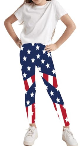 Deresagrl Leggings mit USA-Flagge für Mädchen, amerikanische Bekleidung, Kinder, Streifen, Sterne, Druck, 4. Juli, Hose 4–14 Jahre, USA-Flagge, 4 Jahre