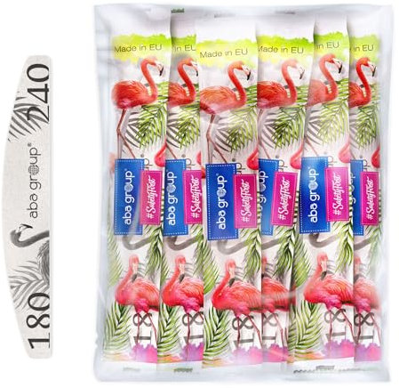 Aba Group Nail Files 180/240 Half Moon Standard Flamingo Safe Package Double Sided High Quality Nail File Set for Gel Nails, Pack of 50