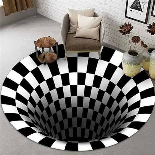 kewing 3D Visual Vertigo Illusion Teppich 3D bodenloses Loch optische Täuschung Bereich Teppich Runde Teppiche rutschfest für Innenbereich Flur Wohnzimmer im Freien
