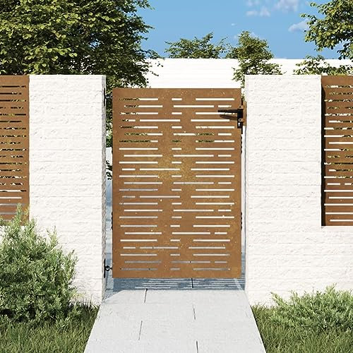 CIADAZ Gartentor 85x125 cm Cortenstahl Viereckiges Design Gartenzaun Zaunpaneele Tore für Garten Zaun Hunde Außentor 153246