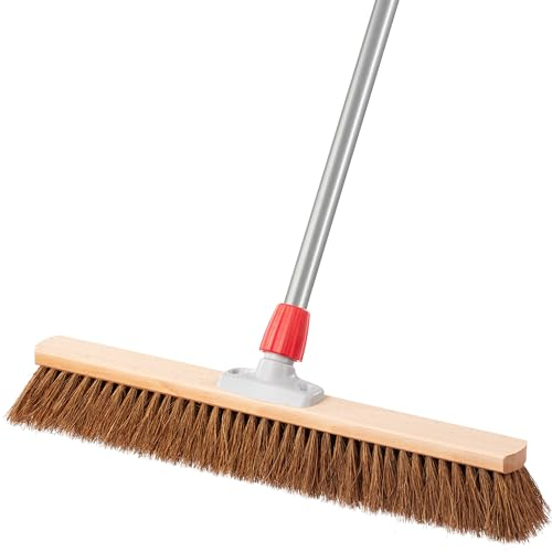 Kokosbesen 60 cm mit Stiel, Besen Kokos mit Teleskopstiel, Straßenbesen breit mit Kokosborsten, Saalbesen Kokos, Besen mit Kokosborsten, Kehrbesen mit Naturfaser