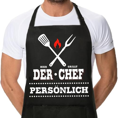 Sugeru Kochschürze Herren | Lustig Schürze mit 2 Taschen für Damen und Herren | Wasserdicht Kitchen Apron,Kochen Backen Grillen für Haus,Restaurant,Verstellbare,personalisiert(Der Chef)
