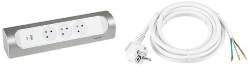 LEGRAND - Multiprise d'Angle à Câbler - 3 Prises Surface avec Terre, USB-C, USB-A & Rev Ritter 0577333555 H05VV-F Câble d'Alimentation Blanc 1,5 mm² 3 m