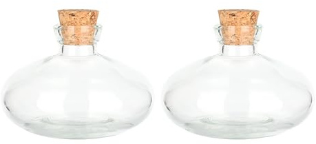Magic Season Decorative Glass Bottles with Cork Stoppers (4 fl oz. Saucer Shaped Bottles / 2 Pcs)