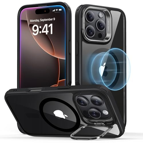 ESR for iPhone 16 Pro Case, Compatible with MagSafe, Military-Grade Protective Case, Built-In Stash Stand Phone Case, Scratch-Resistant Back Cover, Classic Series, Clear Black
