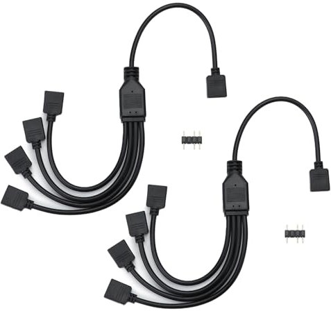 QWORK® 2 pezzi cavo splitter ARGB, 5 V, 3 pin, splitter argb, 1 presa su 4 spine, 30 cm, per dissipatore CPU e ventola ARGB 5 V