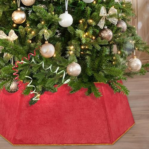 Base Albero di Natale, 65CM Peluche Finta Pelliccia Copri Albero di Natale Base, Copertura per Piede di Albero di Natale, Pieghevole Decorazione del Piede di Albero di Natale (Rosso)