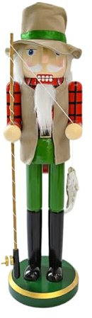 Husoiuy Nussknacker-Figur,-Nussknacker | 14,96 Zoll Weihnachtsdekoration Nussknacker-Statue,Nussknacker-Dekoration aus, mit Angelrute und Fisch in der Hand