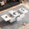 ModernLuxe Wooden Coffee Table with Storage, High Gloss Coffee Table for Living Room, Side Table with 2 Drawers and 2 Big Storage Space, Easy Pull-out Mechanism, White, 100x55x35 cm