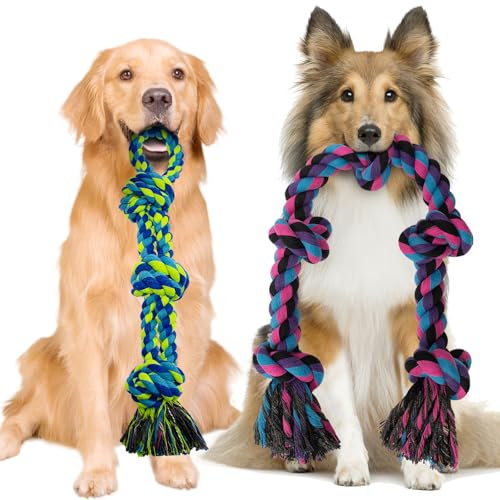 Robustes Hundespielzeug aus Seil für aggressive Kauer – 2 Stück, unzerstörbares Tauziehspielzeug für mittelgroße bis große Rassen, 100 % Baumwolle für Langeweile und Zahnreinigung
