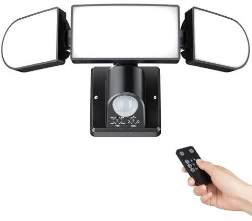 maxtachi 35W Projecteur LED Exterieur Detecteur de Mouvement et Télécommande,6000LM Lampe Exterieur LED avec 3 Têtes Ajustables&IP65 Waterproof Spot Exterieur pour Jardin Garage Porche Terrasse