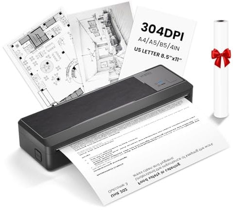 vretti Impresora térmica,P83 Impresora térmica A4, para 1 Rollo de Papel A4,Compatible con Android e iOS para Viajar,Oficina,Estudio