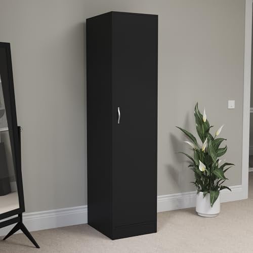 Vida Designs Riano Armoire à 2 Portes Blanc avec étagère et Rail de Suspension Meuble de Rangement en Bois pour Chambre à Coucher, d'ingénierie, Noir, 1 Door