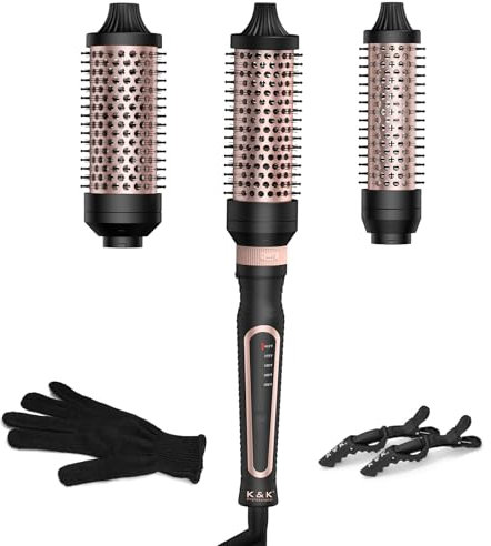K&K Pro Thermobürsten-Set, Negativ-Ionen-Thermo-Rundbürste, Dual-Voltage-beheizter Rundbürsten-Styler mit abnehmbarer Bürste in 3 Größen für kurzes und langes Haar, schnelle Aufheizung